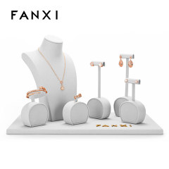 FANXI white pu leather jewelry display set