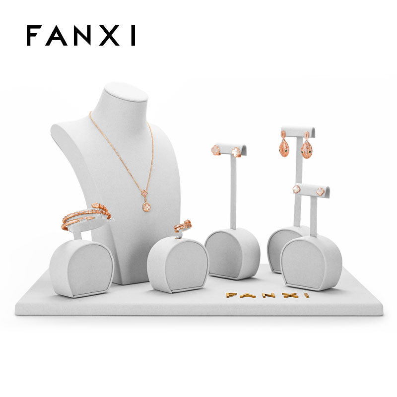 FANXI white pu leather jewelry display set