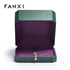 FANXI Customized Luxury Dark green Pu Leather With Microfiber For Necklace Bangle Pendant With Metal Button