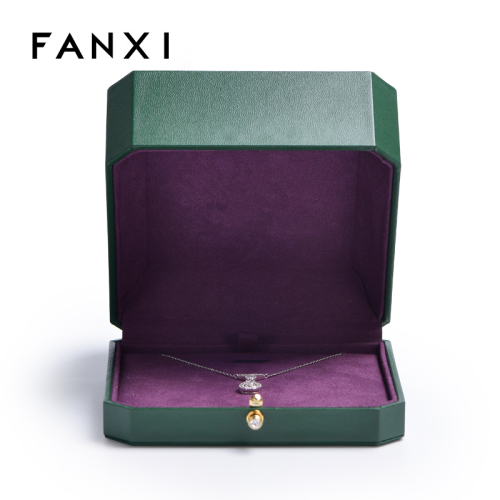 FANXI Customized Luxury Dark green Pu Leather With Microfiber For Necklace Bangle Pendant With Metal Button