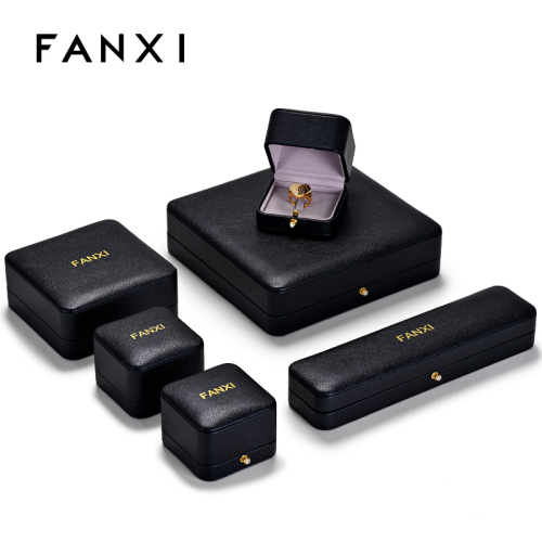 FANXI Luxury customized Black leather jewelry packaging box for ring necklace jewelry box packaging