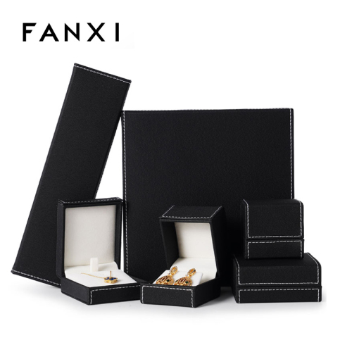 FANXI Luxury Black Pu leather jewelry packaging box with cream velvet inside