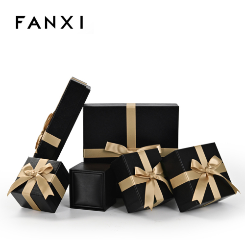 FANXI New Arrival Custom logo black PU leather with microfiber jewelry packaging full set box