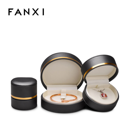 FANXI new luxury Dark grey jewelry boxes round shape for ring earring pendant necklace jewelry box set