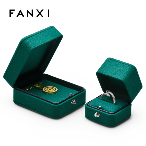 FANXI Luxury Jewellery Packaging Boxes Snap button with Dark Green Microfiber for Ring Necklace packaging Wedding Jewelry box