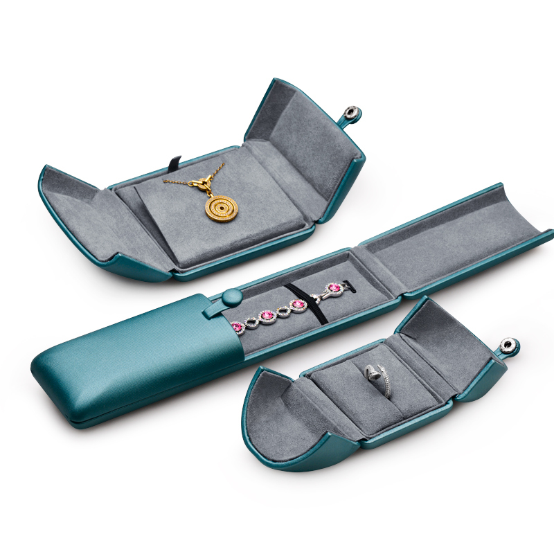 FANXI Wholesale New Arrival Dark blue PU Leather Jewelry Box Ring Earrings Pendant Necklace Box Jewelry Packaging