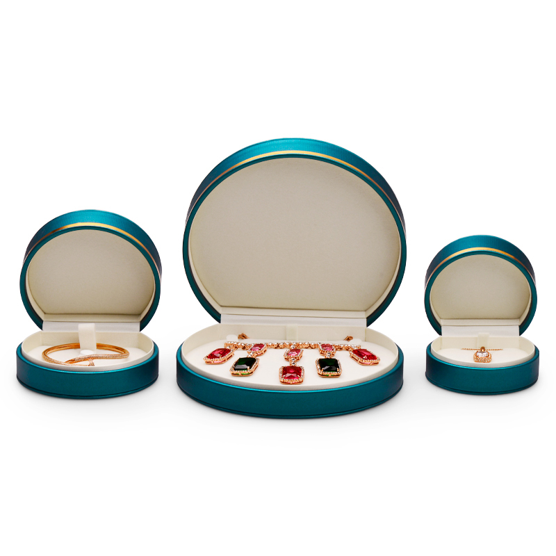 FANXI new luxury Dark Blue jewelry boxes round shape for ring earring pendant necklace jewelry box set