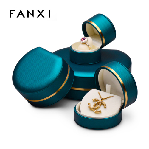 FANXI new luxury Dark Blue jewelry boxes round shape for ring earring pendant necklace jewelry box set