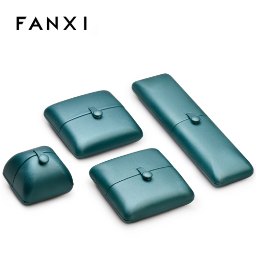 FANXI Wholesale New Arrival Dark blue PU Leather Jewelry Box Ring Earrings Pendant Necklace Box Jewelry Packaging
