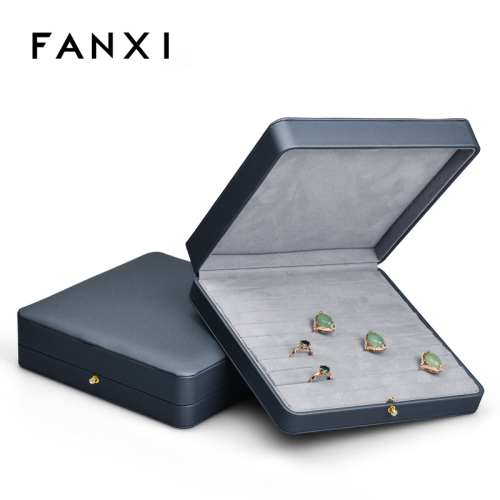 FANXI New Grey Leather Round Button Small Spring Bar Super Fiber Ring Jewelry Packaging Box With Logo