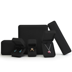 FANXI Luxury Jewelry packaging Boxes with Black PU Leather Wedding rings Gift Jewelry Packaging for ring necklace full set Jewelry Box