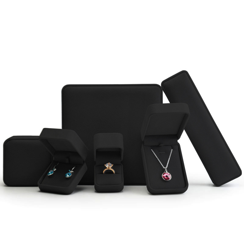 FANXI Luxury Jewelry packaging Boxes with Black PU Leather Wedding rings Gift Jewelry Packaging for ring necklace full set Jewelry Box