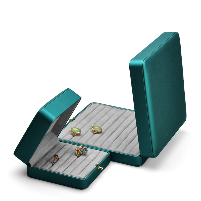 FANXI New Green Leather Round Button Small Spring Bar Super Fiber Ring Jewelry Packaging Box With Logo