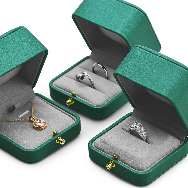 FANXI Green Jewelry Packaging Box Set Luxury PU Leather Jewellery Box for Ring Pendant Bangle Bracelet