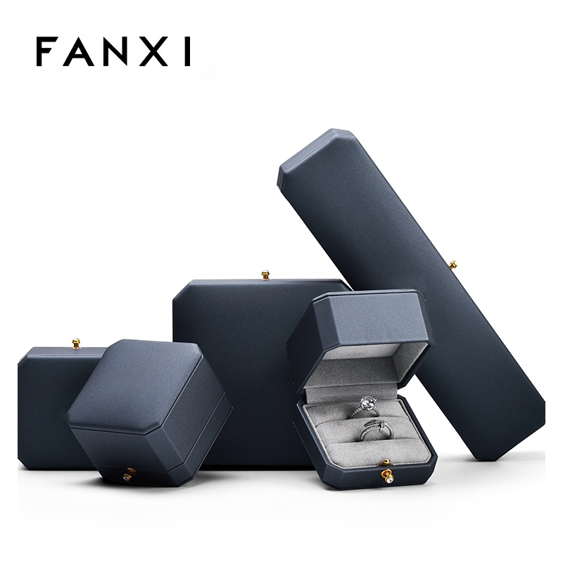 FANXI Luxury Jewelry Ring Box PU Leather Microfiber Wedding rings Gift Jewelry Packaging With Out Paper Custom Box