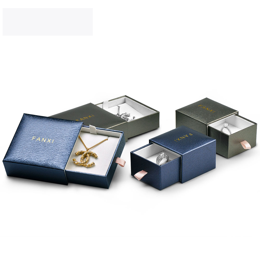 FANXI New Arrival Blue and red Leatherette paper Gift box jewelry Inside Microfiber for Bracelet and Long chain Accept custom logo