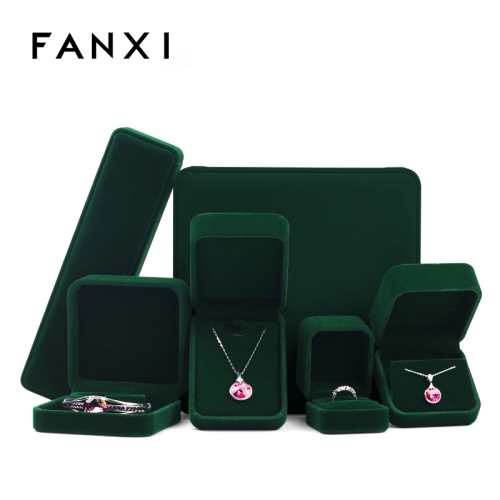 FANXI Hot selling Green RED and brown Velvet Jewelry full set Boxes Accept Custom Logo