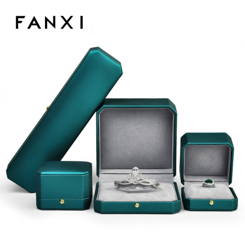 FANXI New Arrival Green Pu leather Gift box jewelry Inside Microfiber for Bracelet and Long chain Accept custom logo