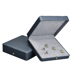 FANXI New Grey Leather Round Button Small Spring Bar Super Fiber Ring Jewelry Packaging Box With Logo