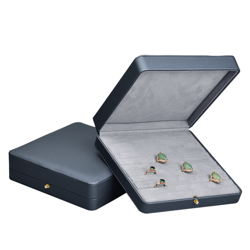 FANXI New Grey Leather Round Button Small Spring Bar Super Fiber Ring Jewelry Packaging Box With Logo
