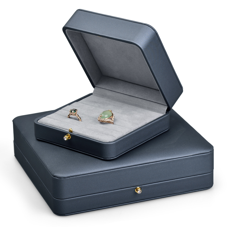 FANXI New Grey Leather Round Button Small Spring Bar Super Fiber Ring Jewelry Packaging Box With Logo