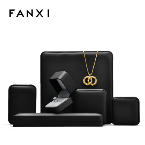 FANXI New Custom Logo Material Printed Black Leather Jewelry Packaging Box for Ring Pedant Bracelet Chain
