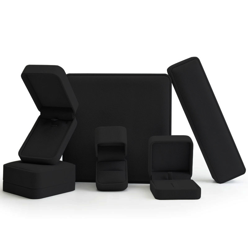 FANXI Luxury Jewelry packaging Boxes with Black PU Leather Wedding rings Gift Jewelry Packaging for ring necklace full set Jewelry Box