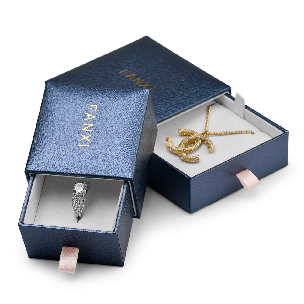FANXI New Arrival Blue and red Leatherette paper Gift box jewelry Inside Microfiber for Bracelet and Long chain Accept custom logo
