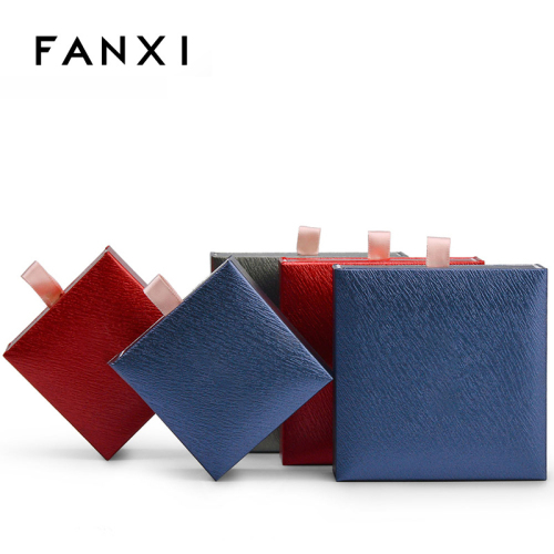 FANXI New Arrival Blue and red Leatherette paper Gift box jewelry Inside Microfiber for Bracelet and Long chain Accept custom logo