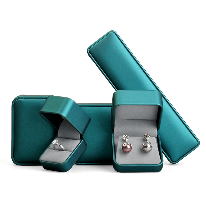 FANXI New Custom Logo Material Printed Green Leather Jewelry Packaging Box for Ring Pedant Bracelet Chain