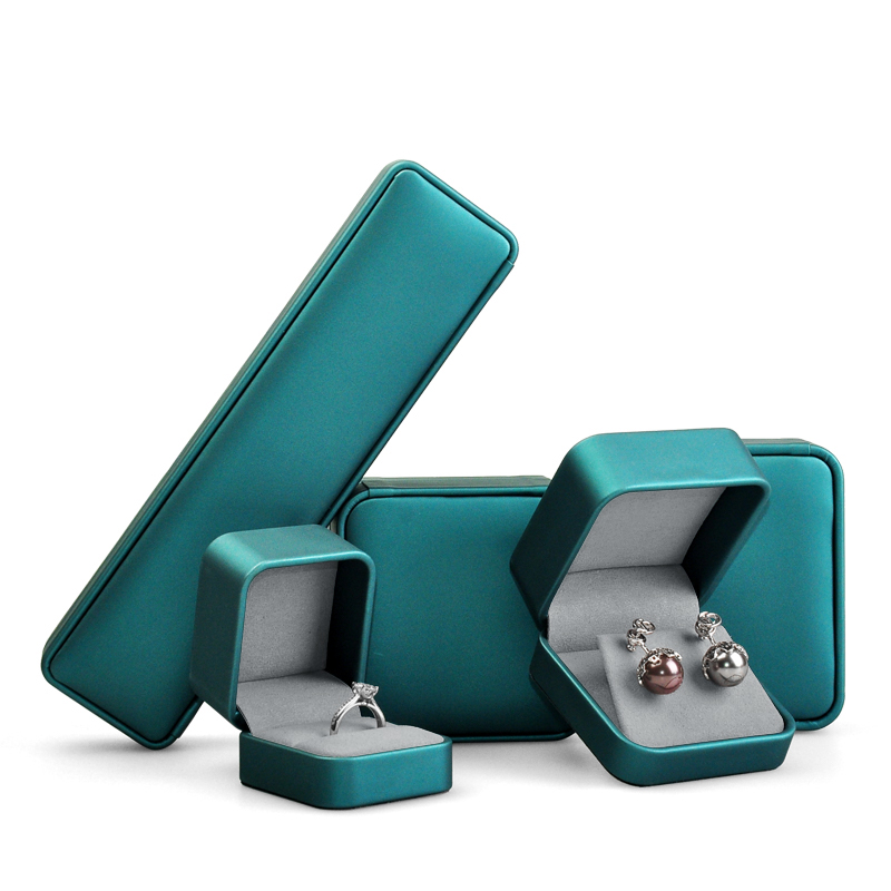 FANXI New Custom Logo Material Printed Green Leather Jewelry Packaging Box for Ring Pedant Bracelet Chain