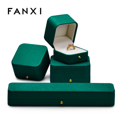 FANXI Custom Logo Fut Set Boxes High End Jewelry PU Leather Packing Box Green Jewellery Box for Ring