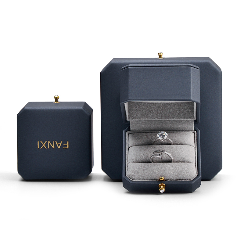 FANXI Luxury Jewelry Ring Box PU Leather Microfiber Wedding rings Gift Jewelry Packaging With Out Paper Custom Box