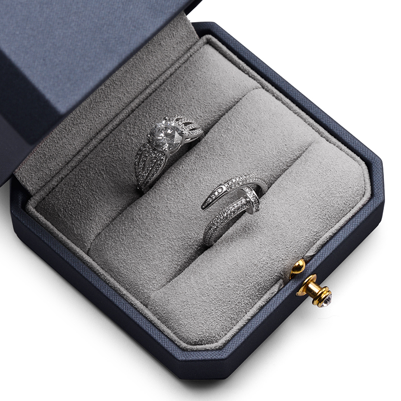 FANXI Luxury Jewelry Ring Box PU Leather Microfiber Wedding rings Gift Jewelry Packaging With Out Paper Custom Box
