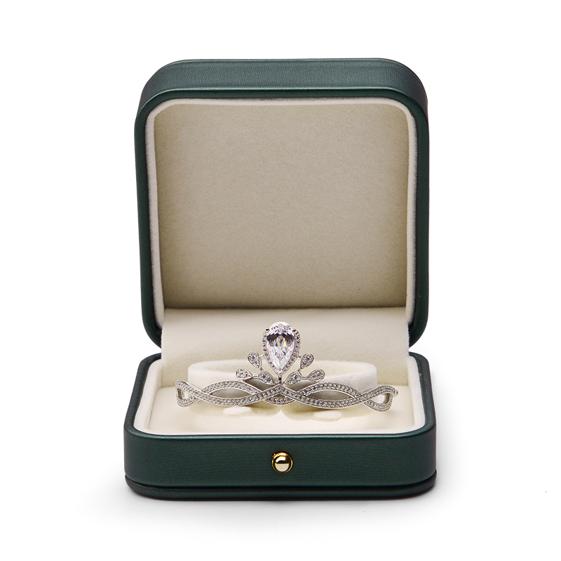FANXI Customized High-end Green Pu leather with velvet jewelry packaging box ring Pendant Bracelet Packaging Storage Box