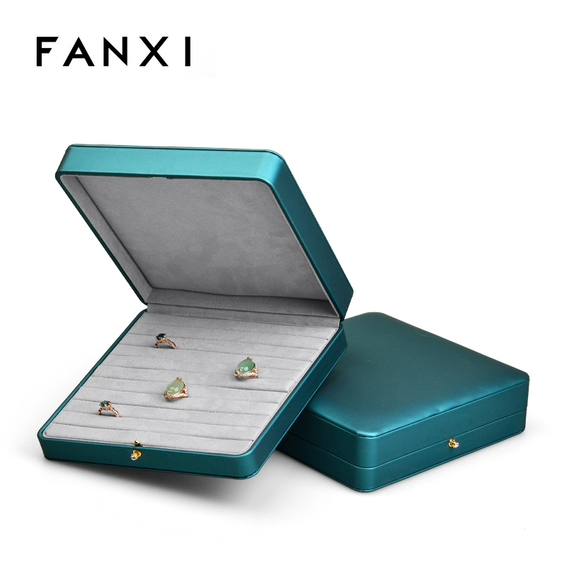 FANXI New Green Leather Round Button Small Spring Bar Super Fiber Ring Jewelry Packaging Box With Logo