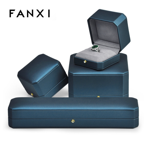 FANXI New Arrival Blue Pu leather Gift box jewelry Inside Microfiber for Bracelet and Long chain Accept custom logo