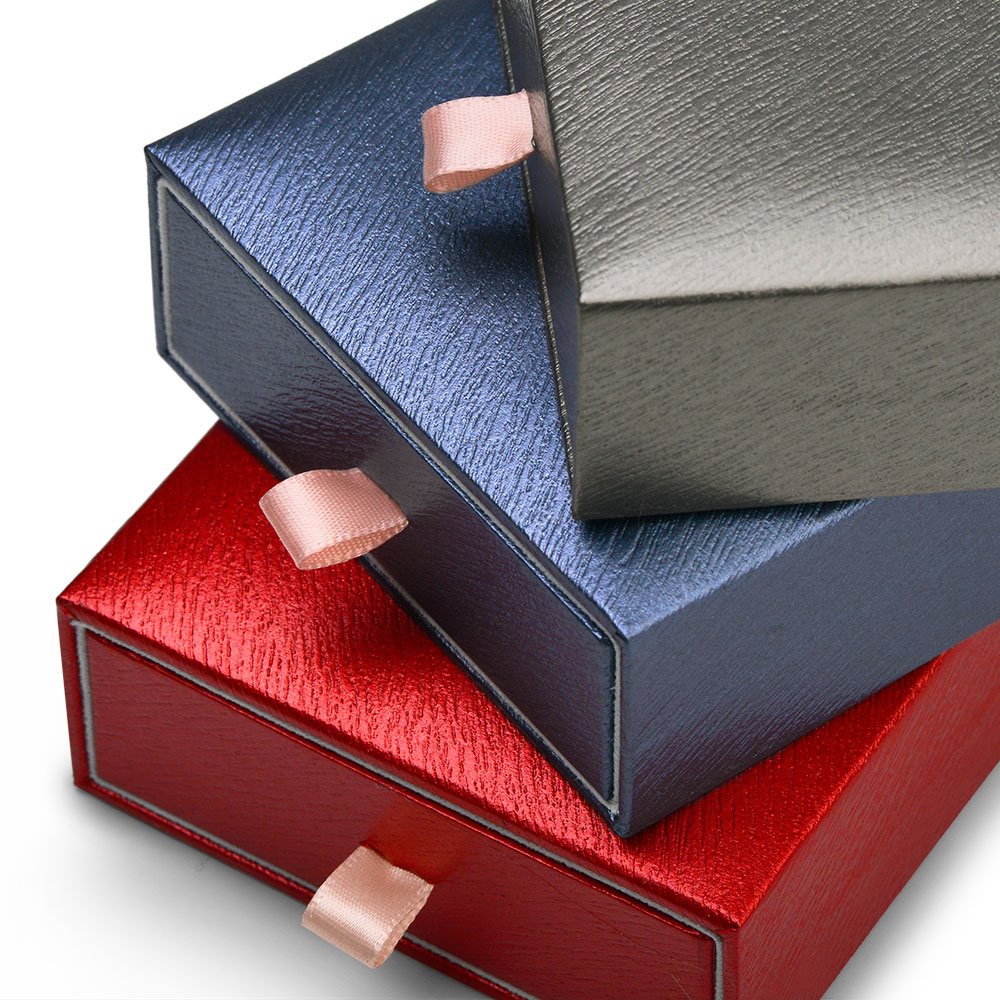 FANXI New Arrival Blue and red Leatherette paper Gift box jewelry Inside Microfiber for Bracelet and Long chain Accept custom logo