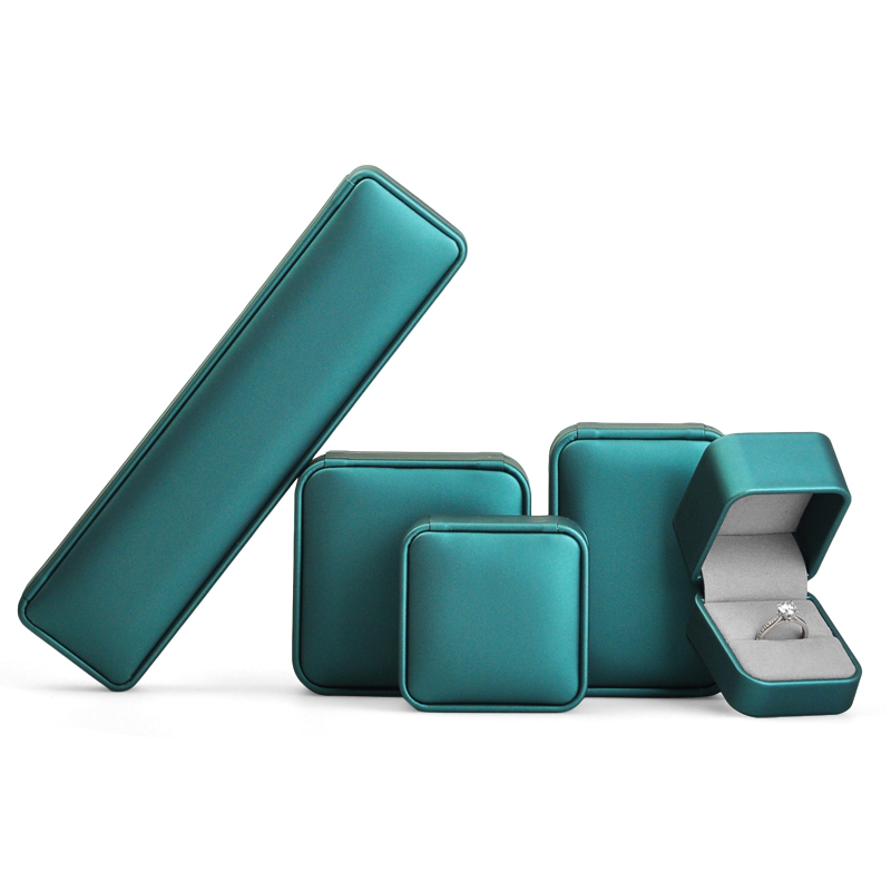 FANXI New Custom Logo Material Printed Green Leather Jewelry Packaging Box for Ring Pedant Bracelet Chain