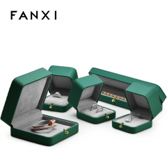 FANXI Green Jewelry Packaging Box Set Luxury PU Leather Jewellery Box for Ring Pendant Bangle Bracelet