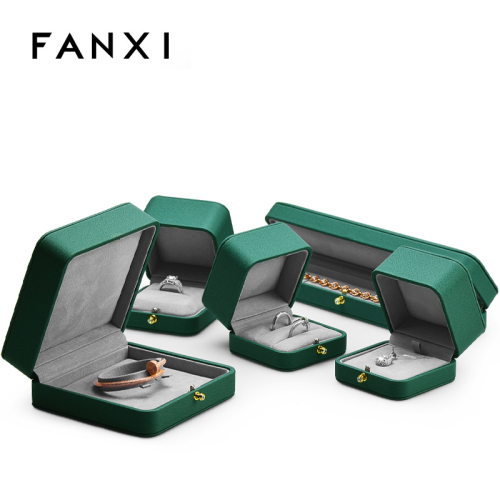 FANXI Green Jewelry Packaging Box Set Luxury PU Leather Jewellery Box for Ring Pendant Bangle Bracelet