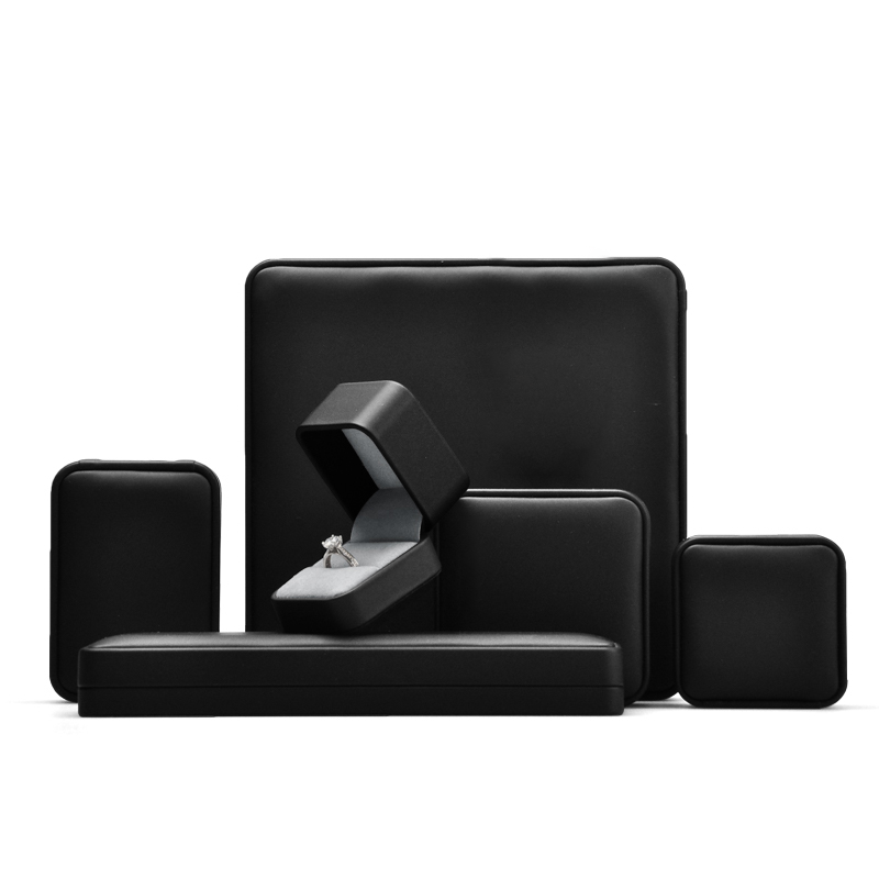 FANXI New Custom Logo Material Printed Black Leather Jewelry Packaging Box for Ring Pedant Bracelet Chain