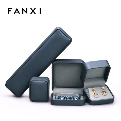 FANXI New Custom Logo Material Printed grey Leather Jewelry Packaging Box for Ring Pedant Bracelet Chain
