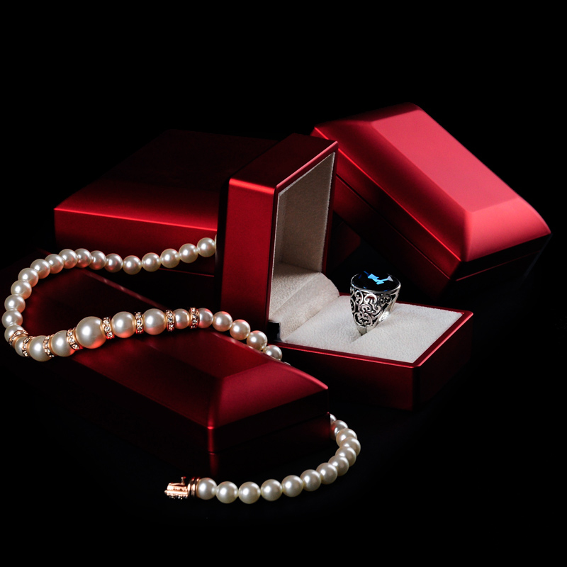 FANXI Customized hot selling Red rubber LED light jewelry packaging box ring Pendant Bracelet Packaging Storage Gift Box