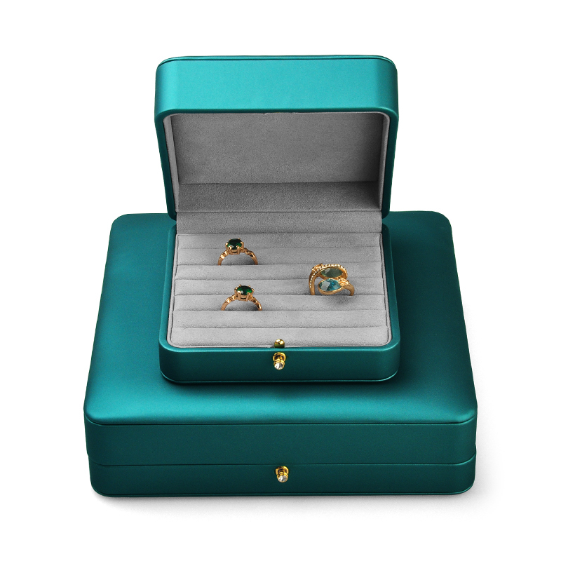FANXI New Green Leather Round Button Small Spring Bar Super Fiber Ring Jewelry Packaging Box With Logo