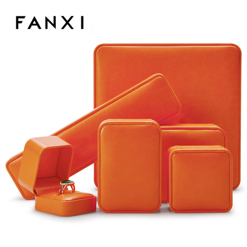 FANXI Customized New luxury Orange Pu leather jewelry packaging box ring Pendant Bracelet Packaging Storage Gift Box