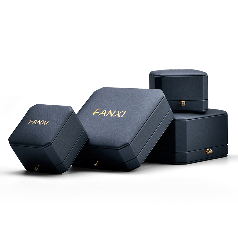 FANXI Luxury Jewelry Ring Box PU Leather Microfiber Wedding rings Gift Jewelry Packaging With Out Paper Custom Box