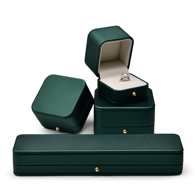 FANXI Customized High-end Green Pu leather with velvet jewelry packaging box ring Pendant Bracelet Packaging Storage Box