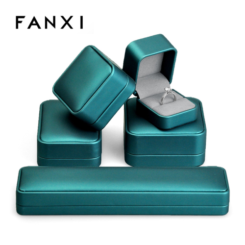 FANXI New Custom Logo Material Printed Green Leather Jewelry Packaging Box for Ring Pedant Bracelet Chain
