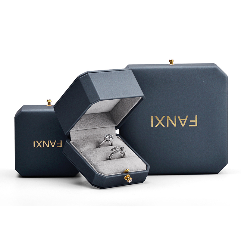FANXI Luxury Jewelry Ring Box PU Leather Microfiber Wedding rings Gift Jewelry Packaging With Out Paper Custom Box